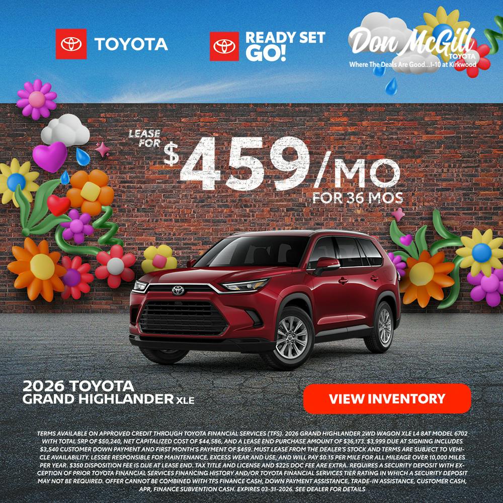 Lease 2026 Grand Highlander XLE – $459/month for 36 months