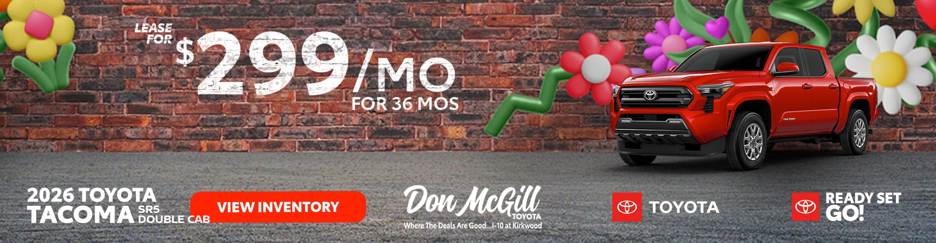 Lease 2026 Tacoma SR5 Double Cab – $299/month for 36 months