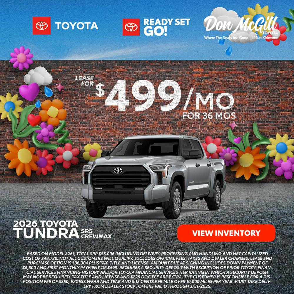Lease 2026 Tundra SR5 CrewMax – $499/month for 36 months