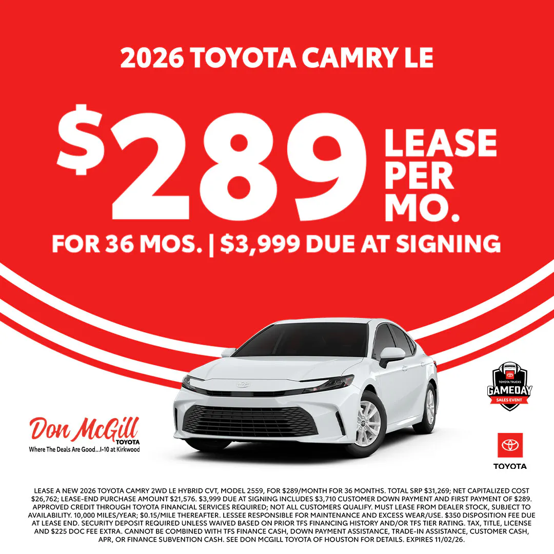 Lease 2026 Camry LE – $289/Month for 36 months