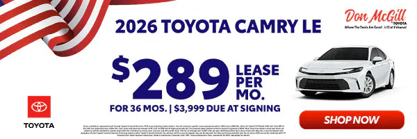 Lease 2026 Camry LE – $289/Month for 36 months | Don McGill Toyota