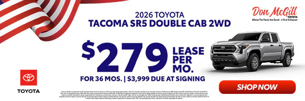 Lease 2026 Tacoma SR5 Double Cab – $279/Month for 36 months | Don McGill Toyota