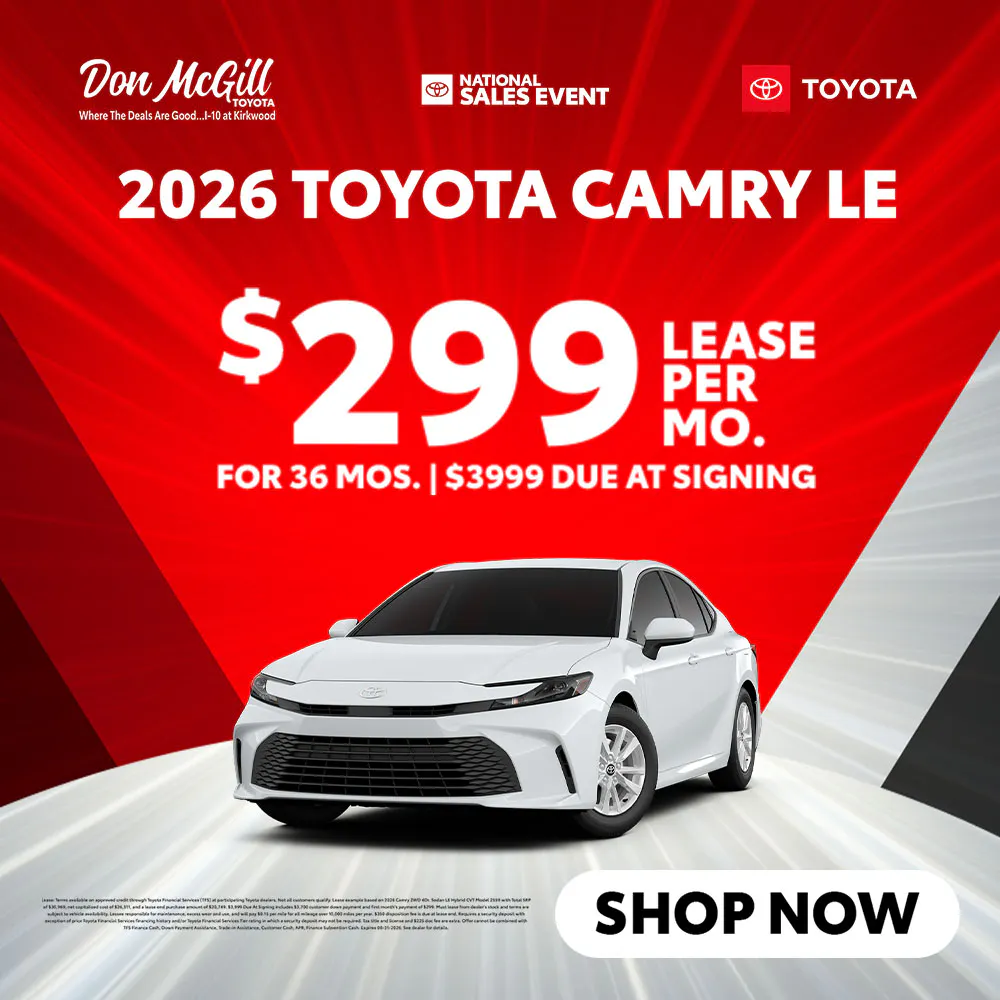Lease 2026 Camry LE – $299/Month for 36 months | Don McGill Toyota