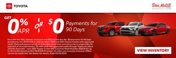 Get 0% APR & $0 Payments for 90 Days | Don McGill Toyota