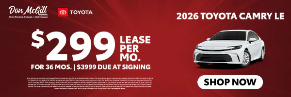 Lease 2026 Camry LE – $299/Month for 36 months | Don McGill Toyota