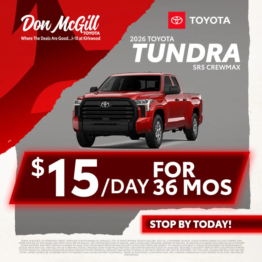 Lease 2026 Tundra SR5 CrewMax – $15/day for 36 months | Don McGill Toyota