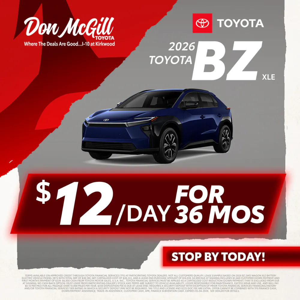Lease 2026 bZ XLE – $12/Day for 36 months | Don McGill Toyota
