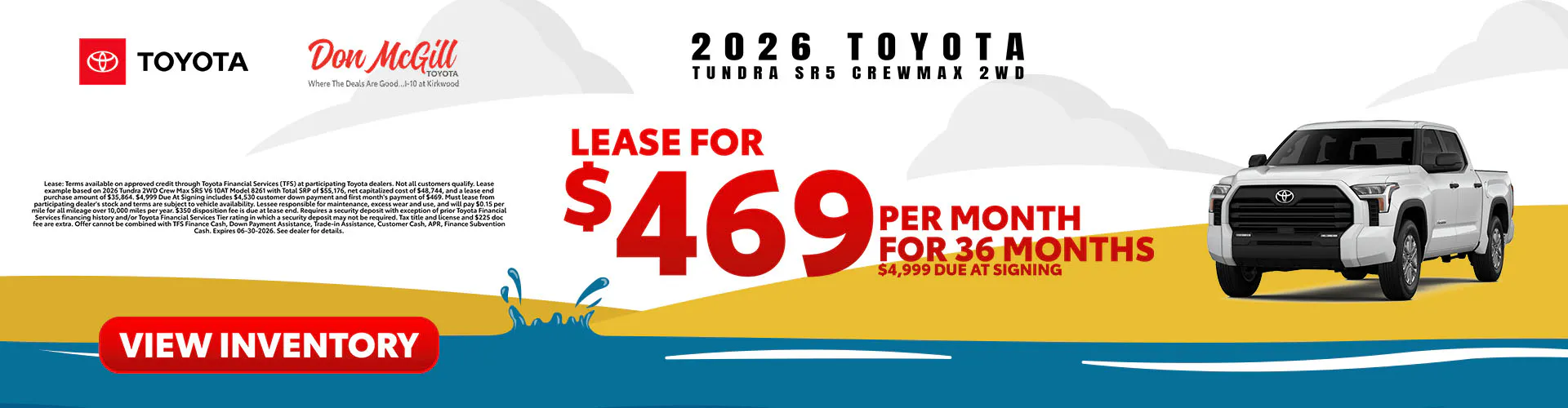 Lease 2026 Tundra SR5 CrewMax – $469/Month for 36 months