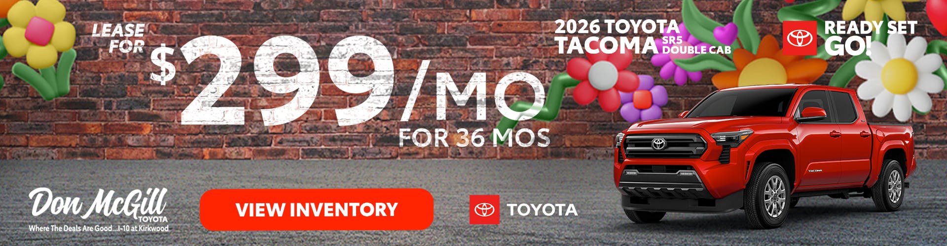 Lease 2026 Tacoma SR5 Double Cab – $299/month for 36 months