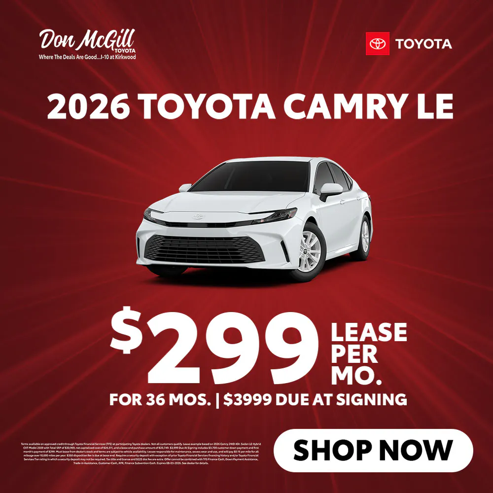 Lease 2026 Camry LE – $299/Month for 36 months | Don McGill Toyota