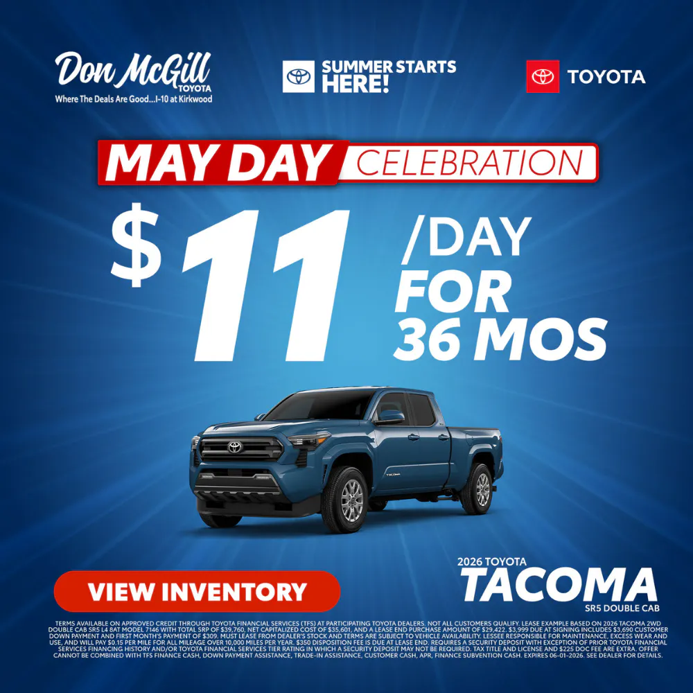 Lease 2026 Tacoma SR5 Double Cab – $11/day for 36 months