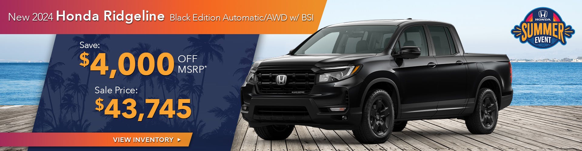 New 2024 Honda Ridgeline Black Edition Automatic/AWD w/ BSI