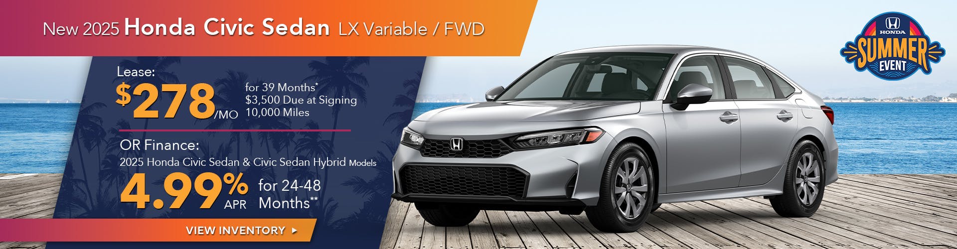 New 2025 Honda Civic Sedan LX Variable/FWD