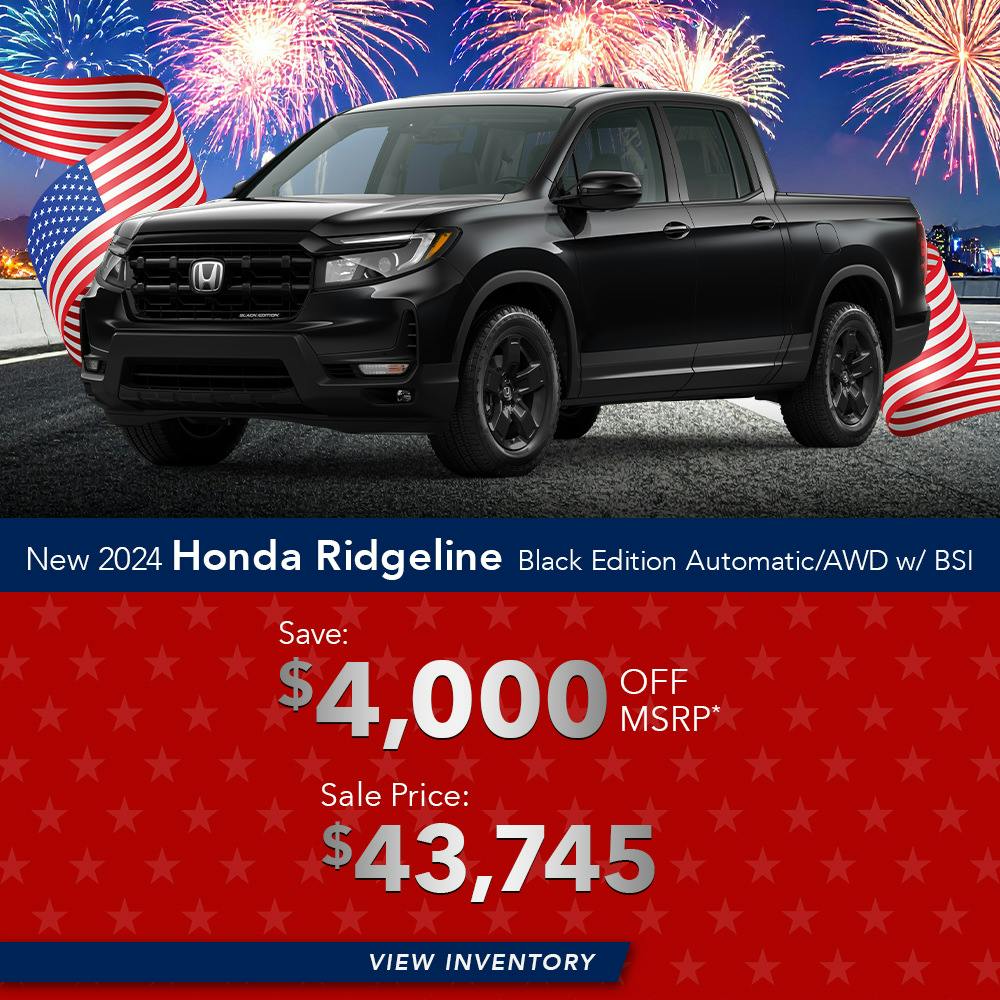 New 2024 Honda Ridgeline Black Edition Automatic/AWD w/ BSI