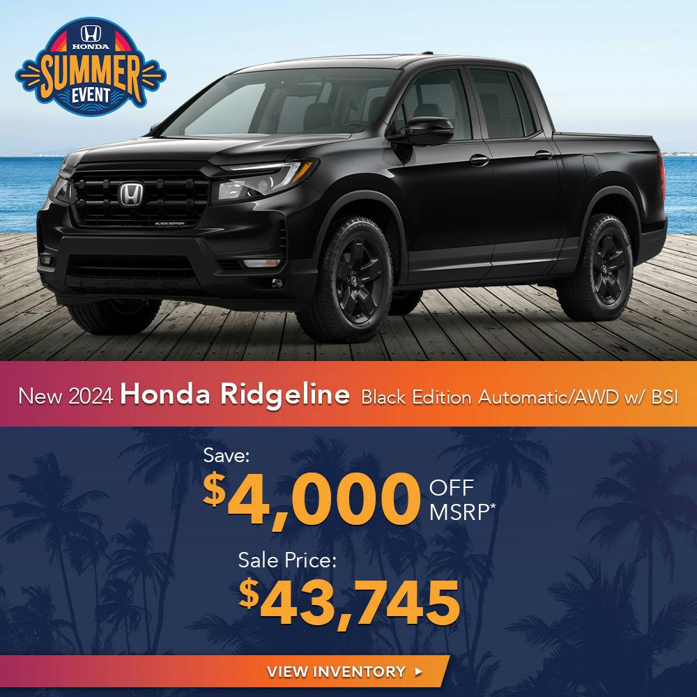 New 2024 Honda Ridgeline Black Edition Automatic/AWD w/ BSI