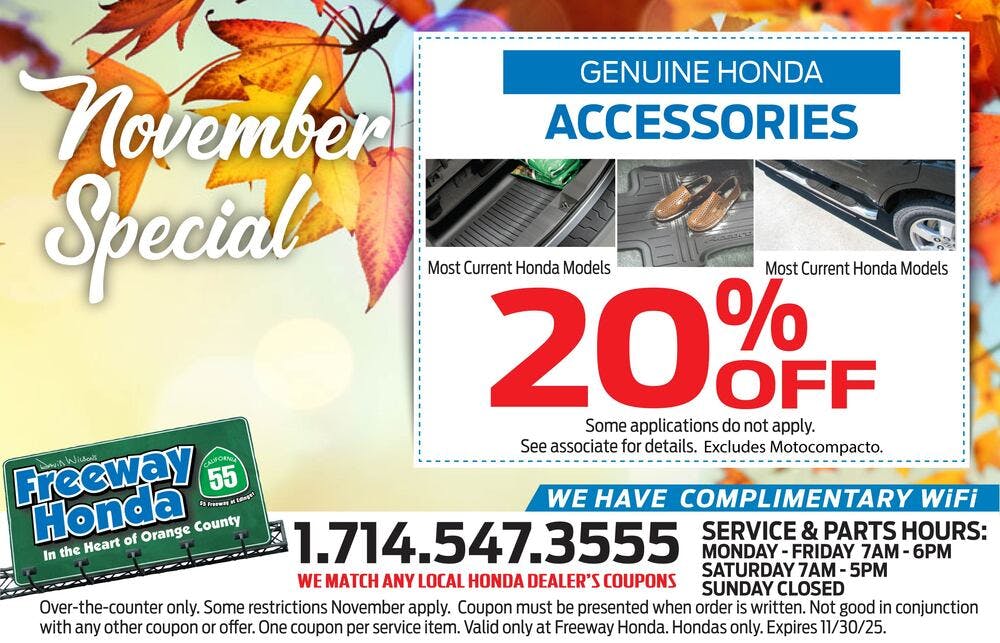 20% OFF Accessories | Freeway Honda