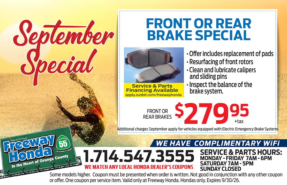 Front or Rear Brake Special – $279.95 | Freeway Honda