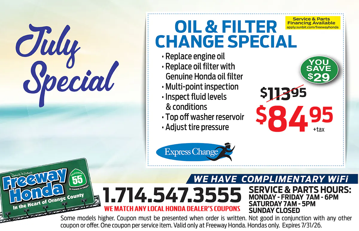 Oil & Filter Change Special | Freeway Honda