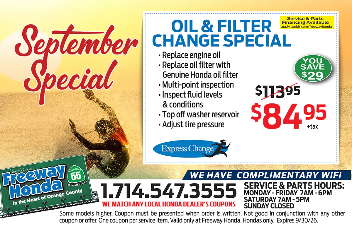Oil & Filter Change Special – Now $84.95! | Freeway Honda