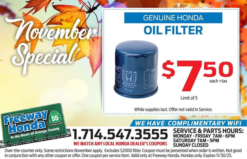 Oil Filter Special | Freeway Honda