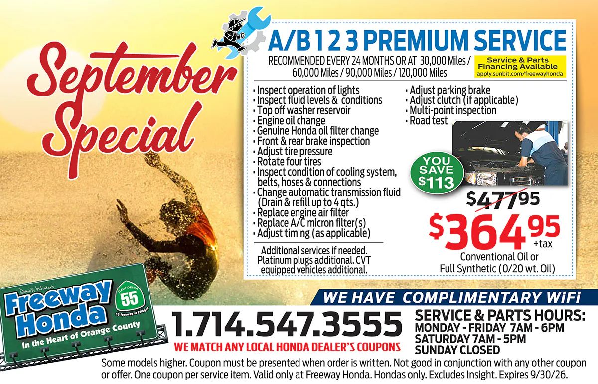 A/B 123 Premium Service – Now $364.95! | Freeway Honda
