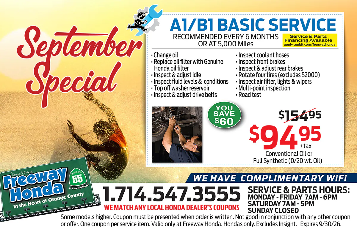 A1/B1 Basic Service – Now $94.95! | Freeway Honda