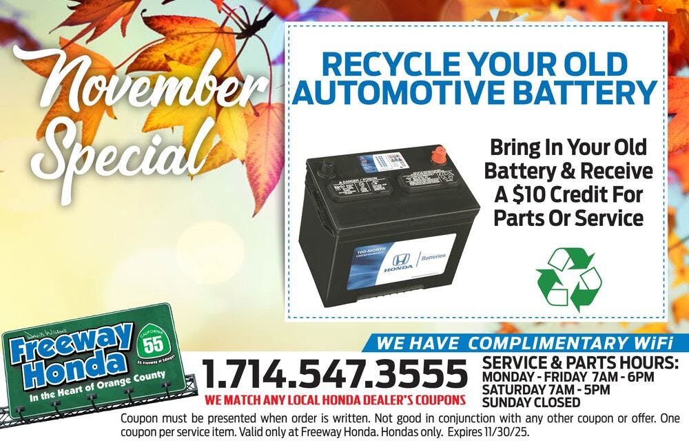 Recycle Your Old Automotive Battery | Freeway Honda