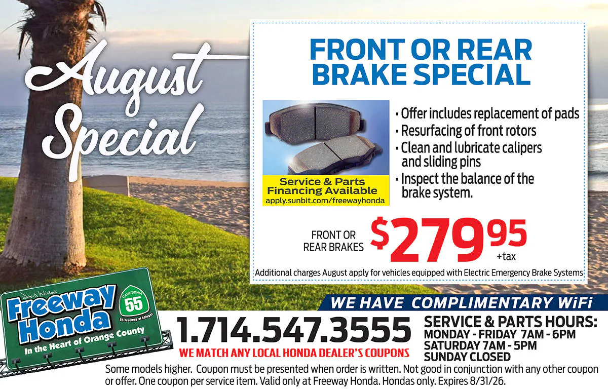 $279.95 Front or Rear Brake Special | Freeway Honda