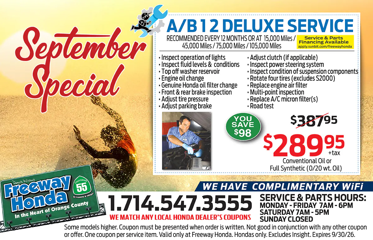 A/B 1 2 Deluxe Service – Now $289.95! | Freeway Honda