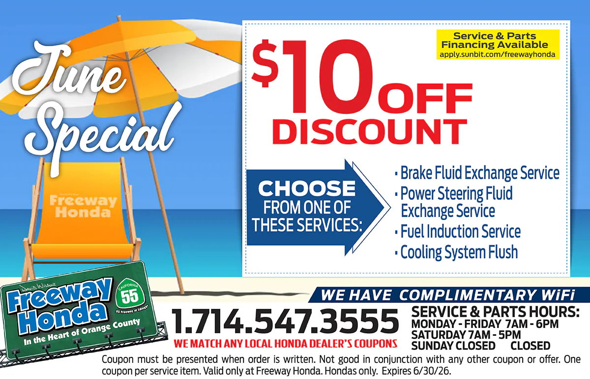 $10 Off Discount Select Services | Freeway Honda