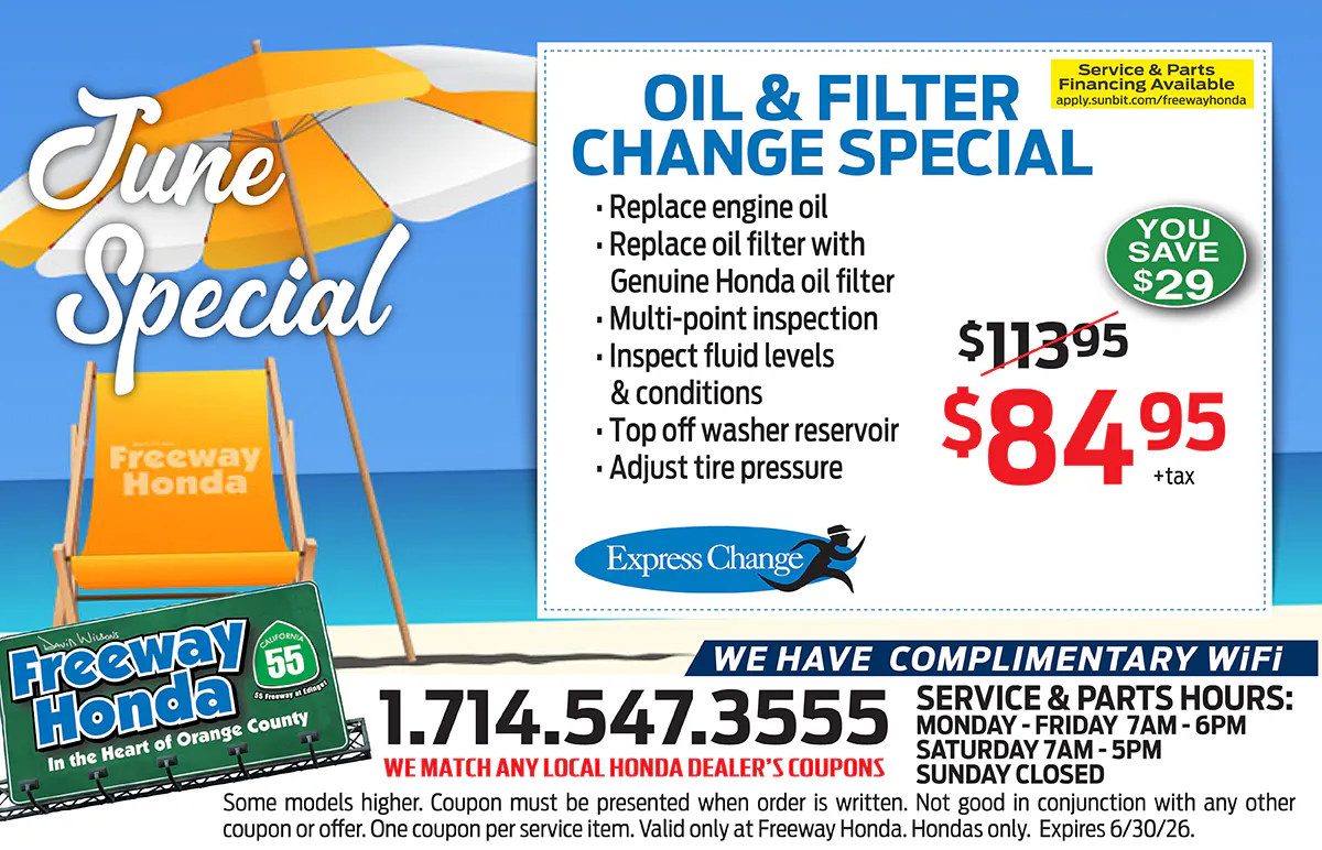 Oil & Filter Change Special | Freeway Honda