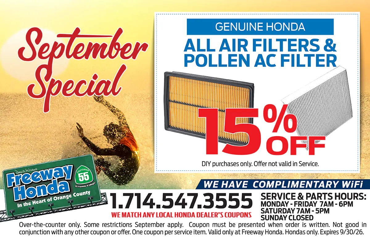 Genuine Honda All Air Filters & Pollen AC Filter: 15% OFF | Freeway Honda