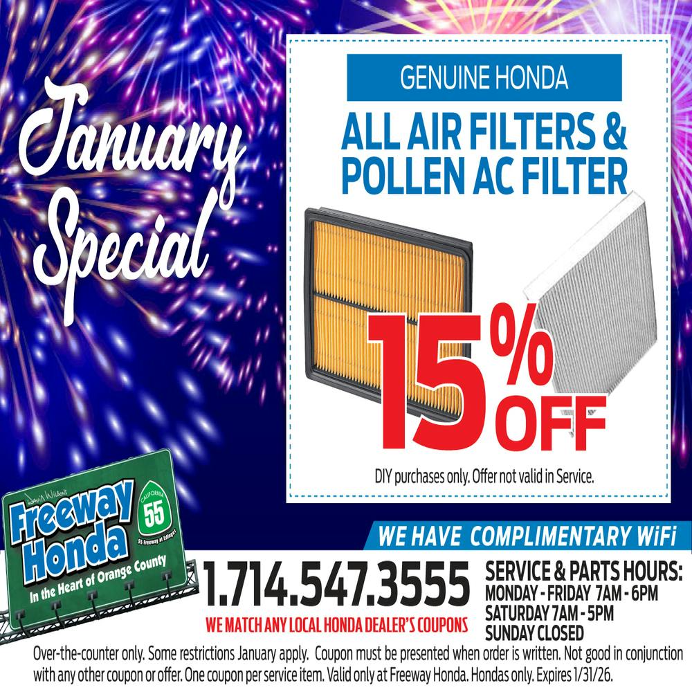 GENUINE HONDA ALL AIR FILTERS & POLLEN AC FILTER SPECIAL | Freeway Honda