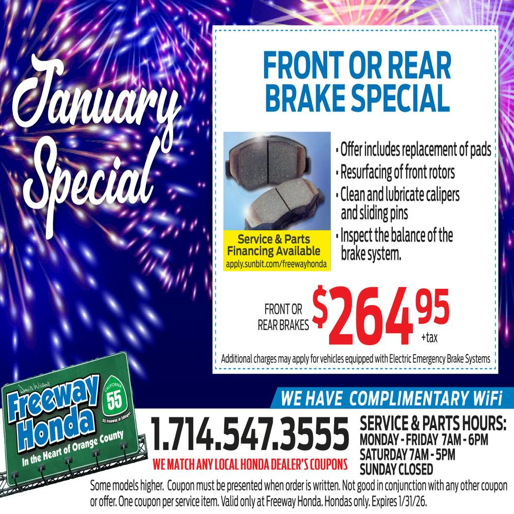 FRONT OR REAR BRAKE SPECIAL | Freeway Honda