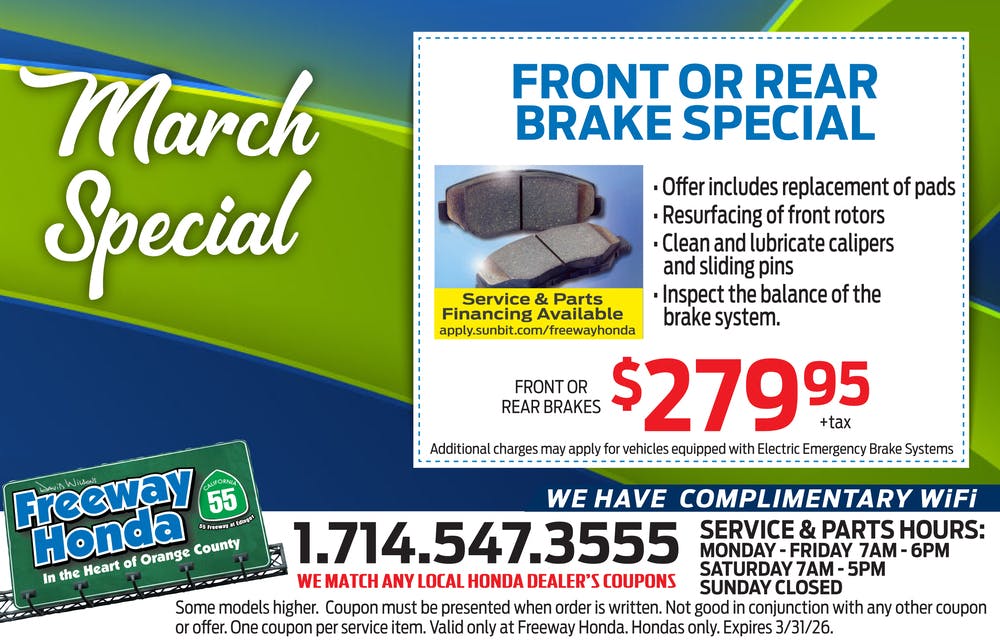 FRONT OR REAR BRAKE SPECIAL | Freeway Honda