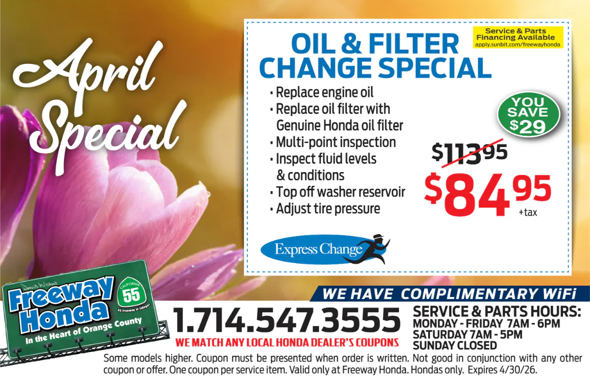 Oil & Filter Change Special | Freeway Honda