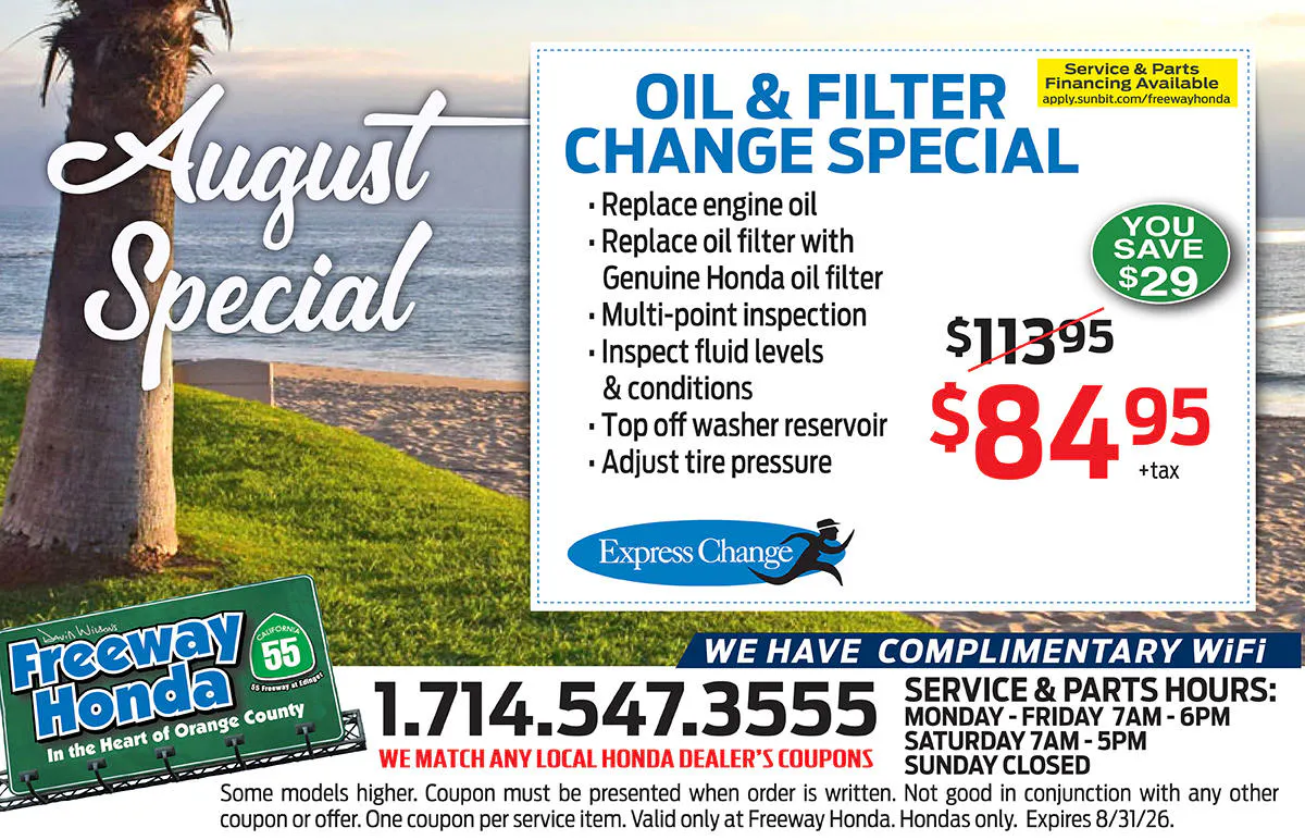 Oil & Filter Change Special | Freeway Honda