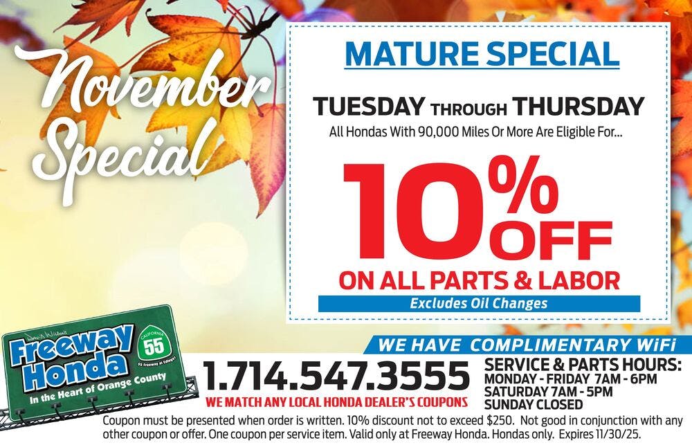 10% OFF All Parts & Labor | Freeway Honda