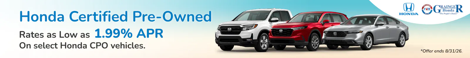 Honda Certified Pre-Owned Rates as Low as 1.99% APR | Grainger Honda