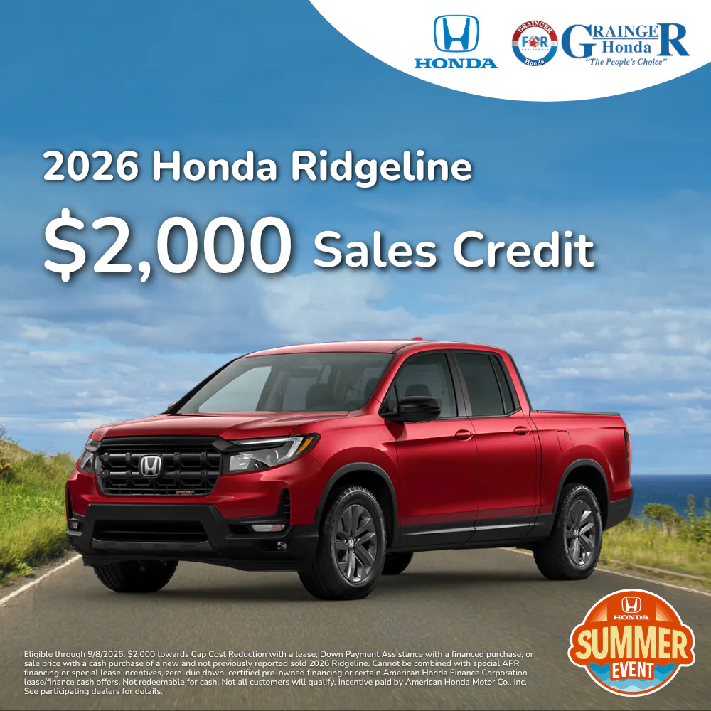 2026 Honda Ridgeline $2,000 Sales Credit |  Grainger Honda