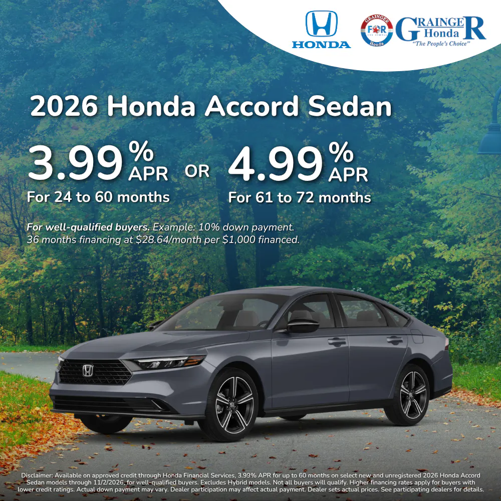 2026 Honda Accord Sedan 3.99% APR for 24–60 months or 4.99% APR for 61–72 months |  Grainger Honda