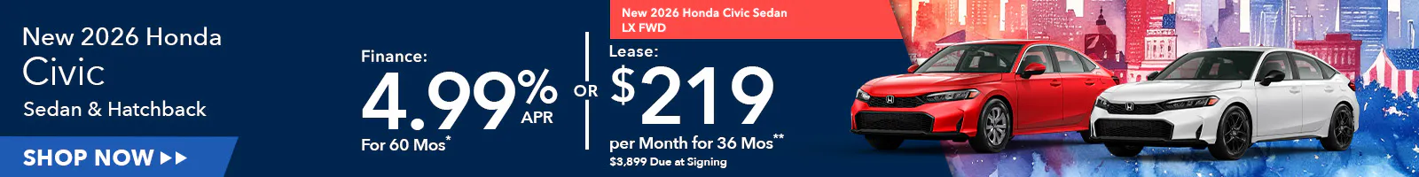 New 2026 Honda Civic Sedan and Hatchback OR Lease 2026 Honda Civic Sedan LX FWD