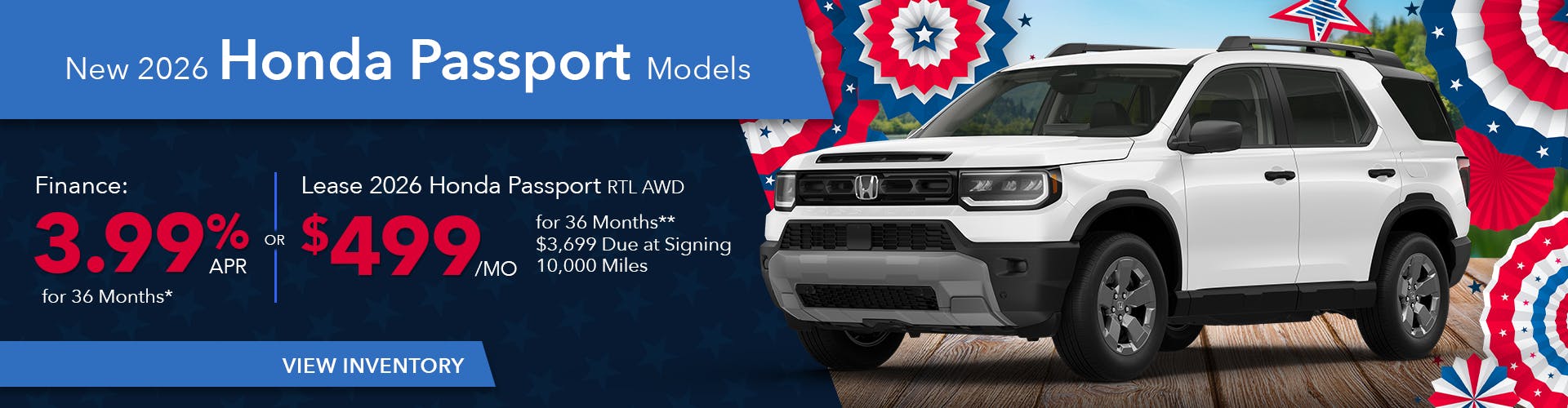 New 2026 Honda Passport Finance For 3.99% APR