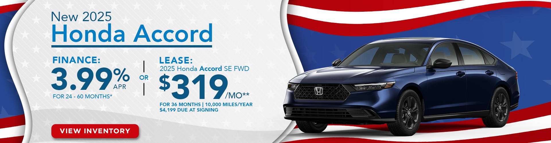New 2025 Honda Accord Lease For $319
