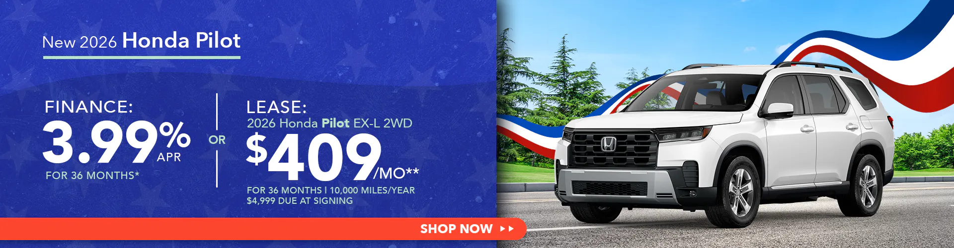 New 2026 Honda Pilot OR Lease 2026 Honda Pilot EX-L 2WD