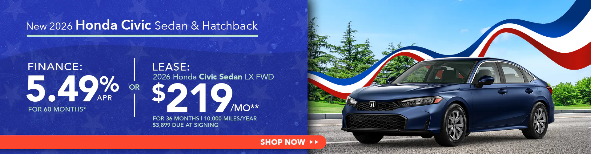 New 2026 Honda Civic Sedan and Hatchback OR Lease 2026 Honda Civic Sedan LX FWD