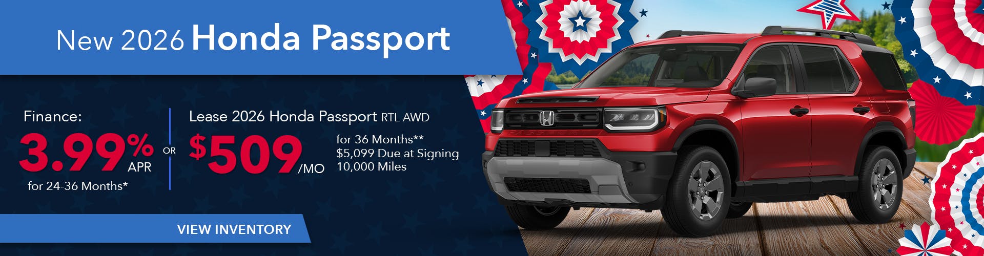 New 2026 Honda Passport Finance For 3.99% APR