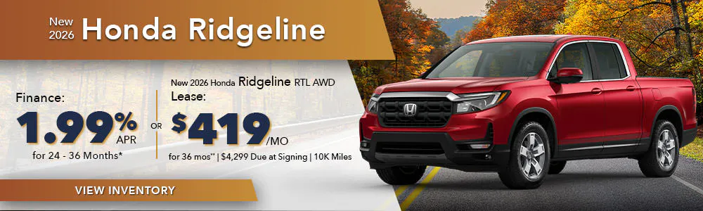 New 2026 Honda Ridgeline OR New 2026 Honda Ridgeline RTL AWD | Shottenkirk Honda Huntsville