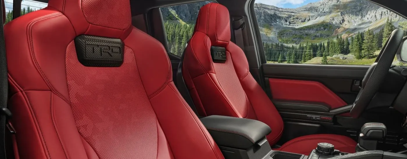 Red leather seating in a 2024 Toyota Tacoma TRD Pro