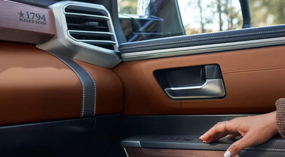 Brown leather interior of a 2026 Toyota Tundra 1794 Edition